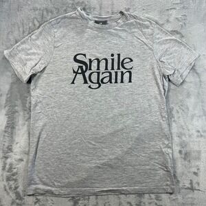 H&M Smile Again Graphic Tee Mens Size M Gray Regular Fit Short Sleeve T-Shirt
